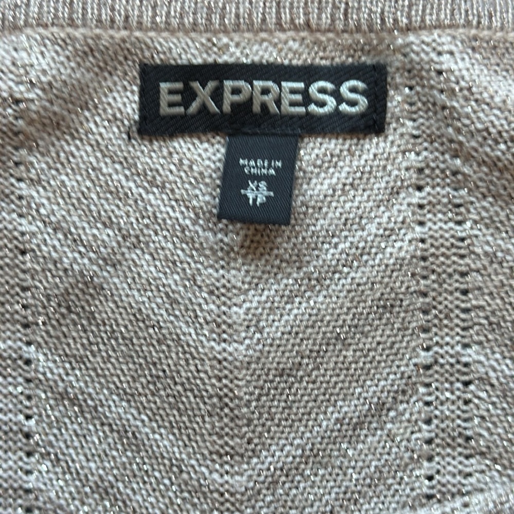 Express Chevron Metallic Knit Bodycon Dress Tan Cream Silver XS Party Night Out - Picture 6 of 14